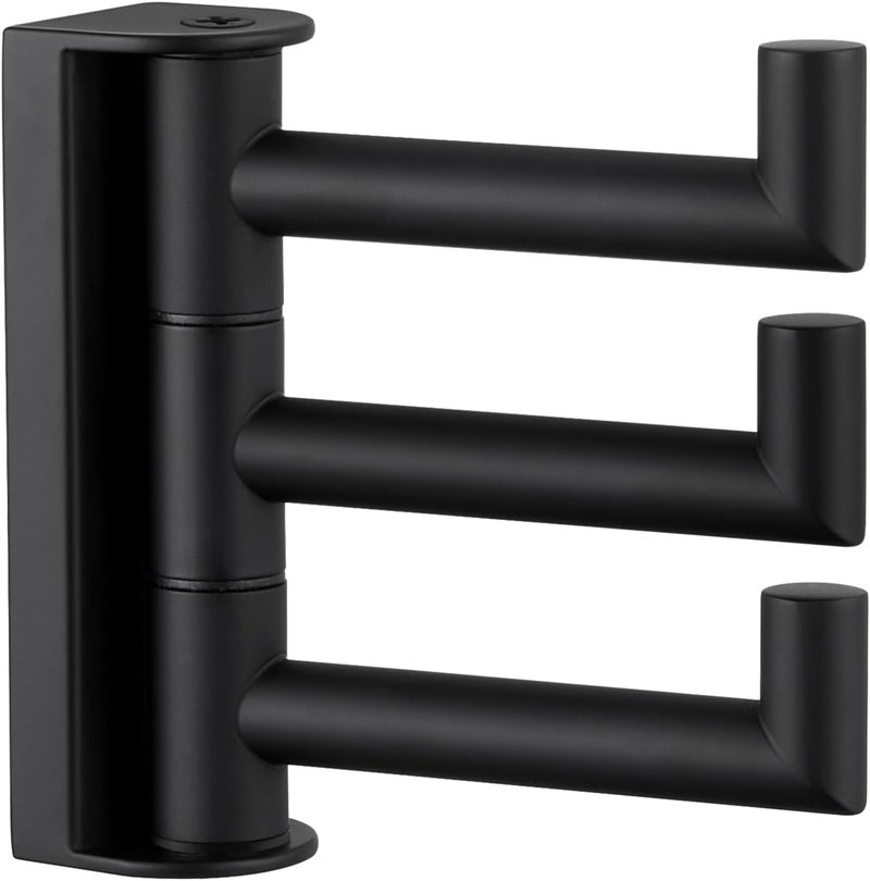 Angle Simple Swivel Towel Hook 3 Arms, SUS 304 Stainless Steel Foldable Bathroom Robe Towel Hook, Wall Coat Holder, Matte Black - Image 1
